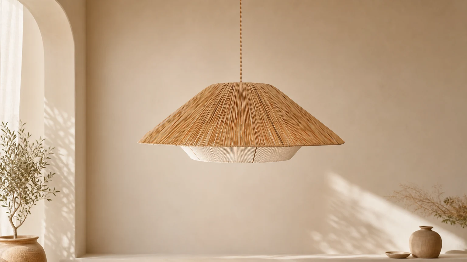 Lampa wisząca Aloha Sand D894 w ciepłym, naturalnym wnętrzu