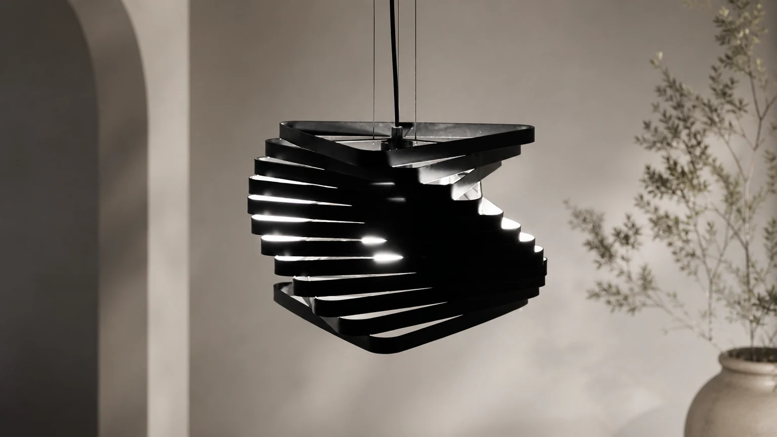 Spiralna lampa wisząca PALEN w nowoczesnej scenerii pomieszczenia