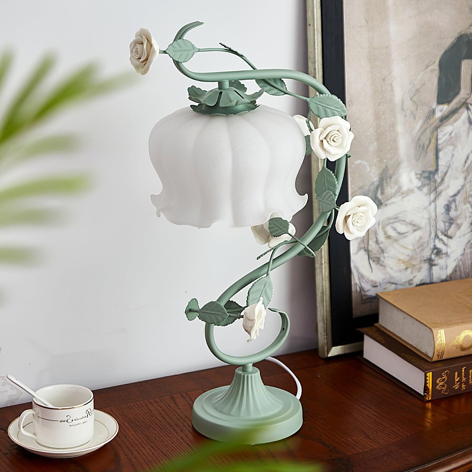 Green Pink White Rose Flower Table Lamp M209