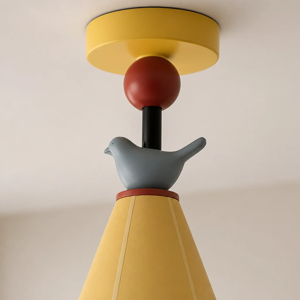 Zbliżenie na materiały i wykończenie lampy sufitowej Tweetie