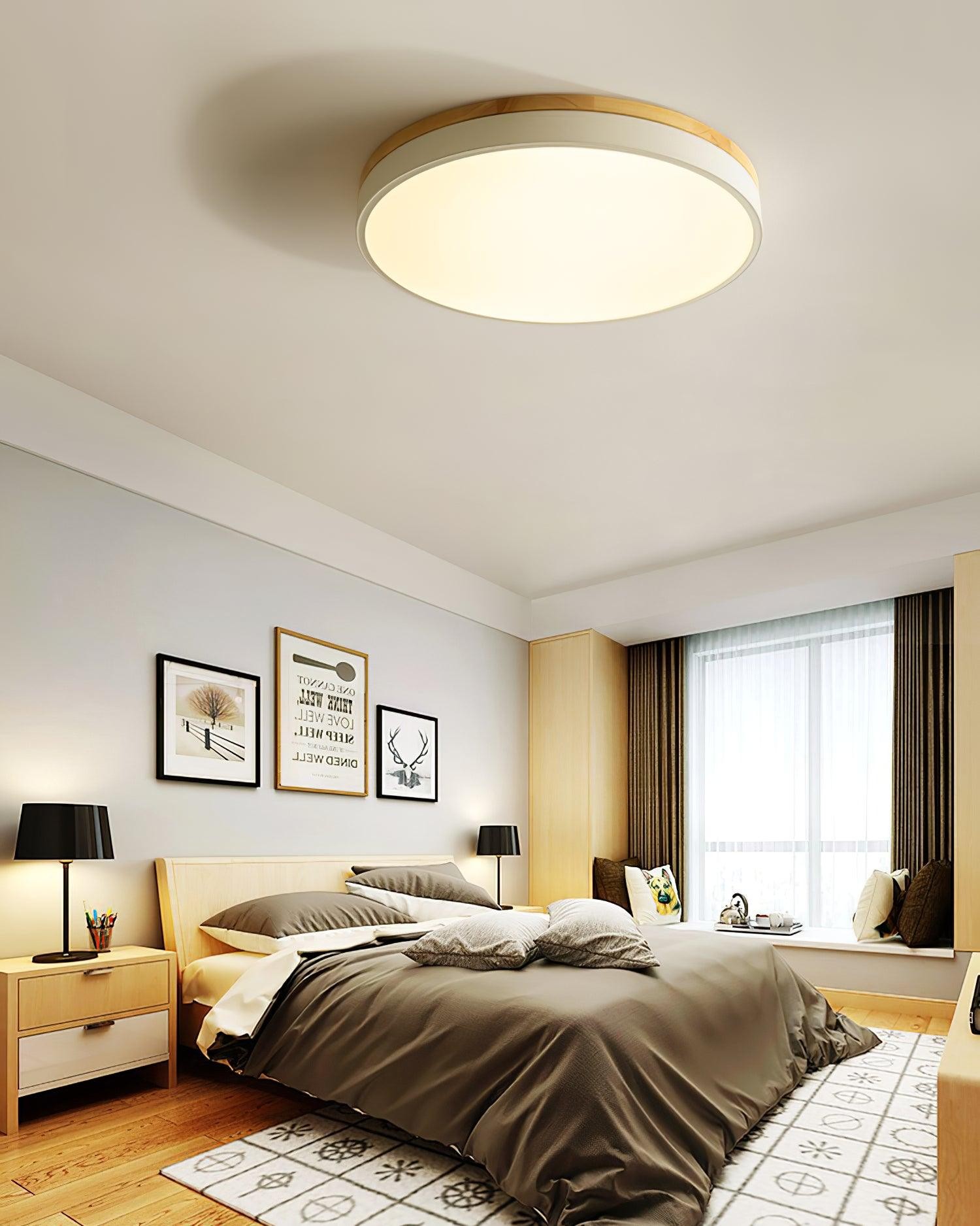 White Round Wooden Ceiling Lamp M298