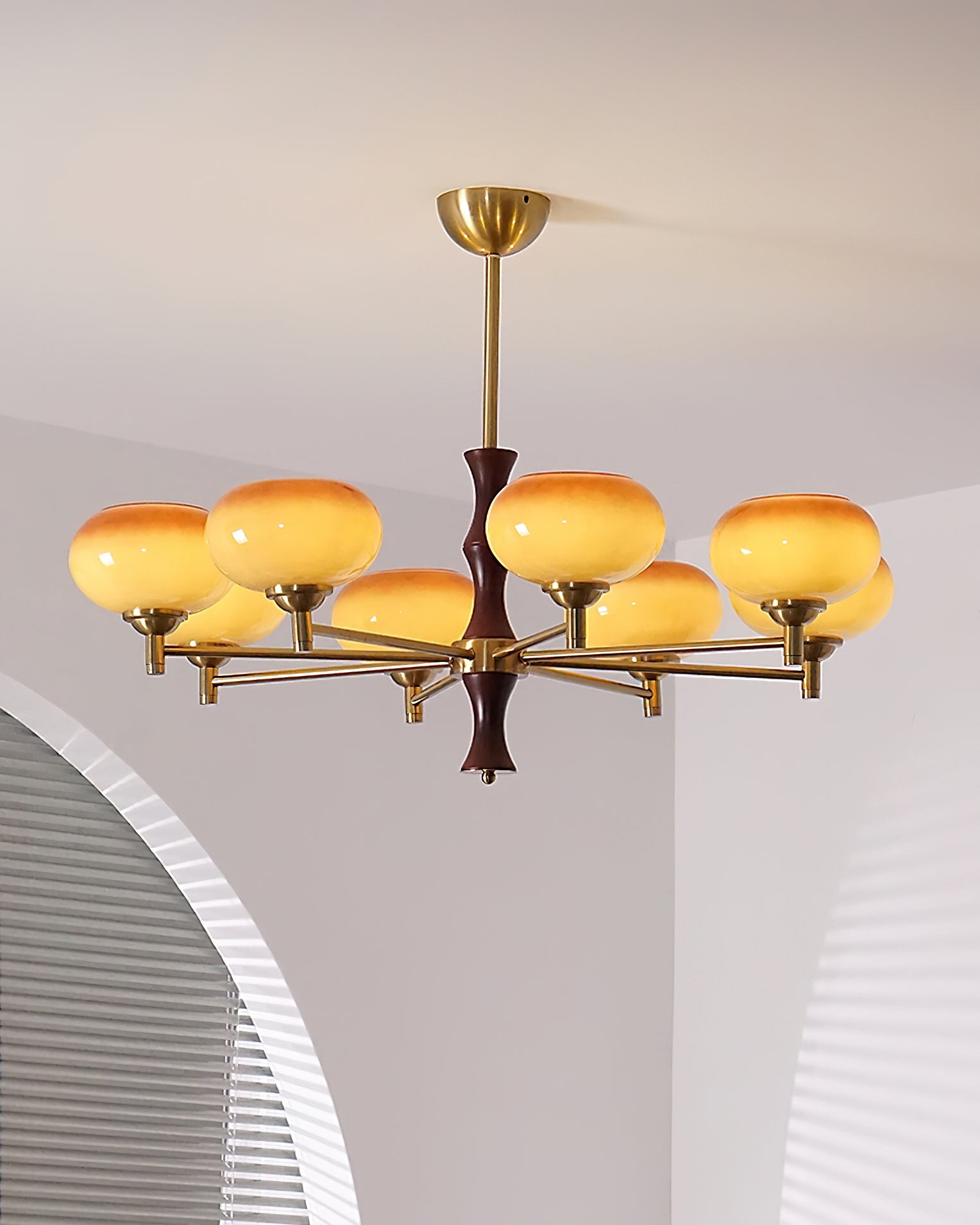 Vintage Mid Century Persimmon Glass Chandelier M306