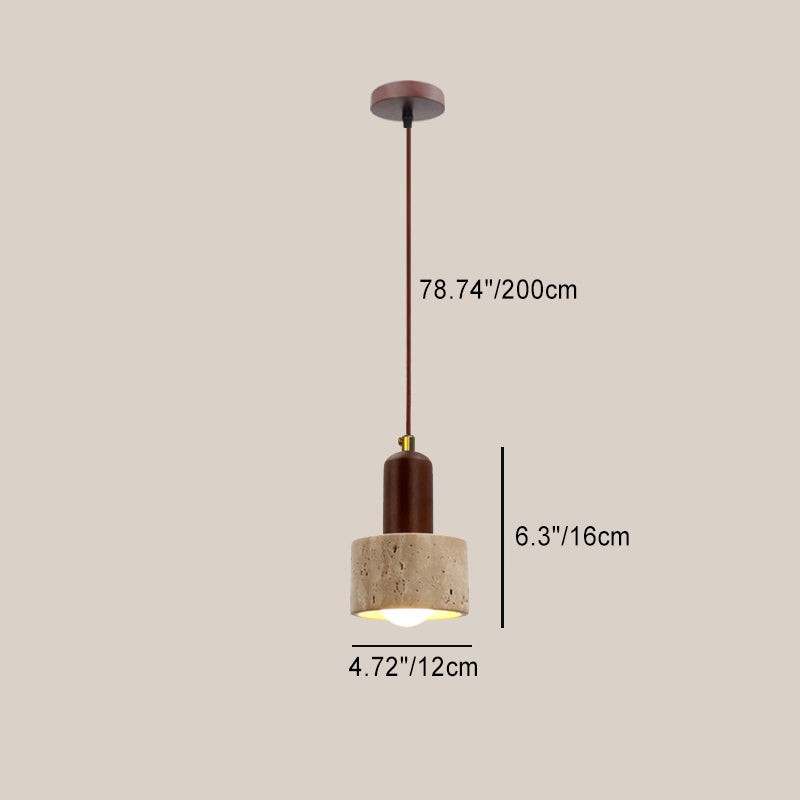 Traditional Japanese Travertine Wood Pendant Lamp M107