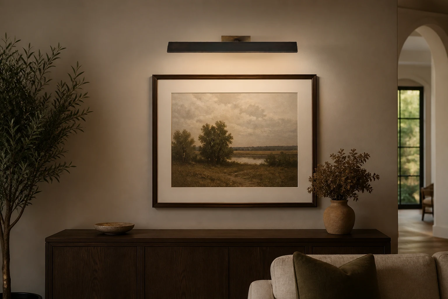 Lampa obrazowa Libris używana do ekspozycji w pomieszczeniu