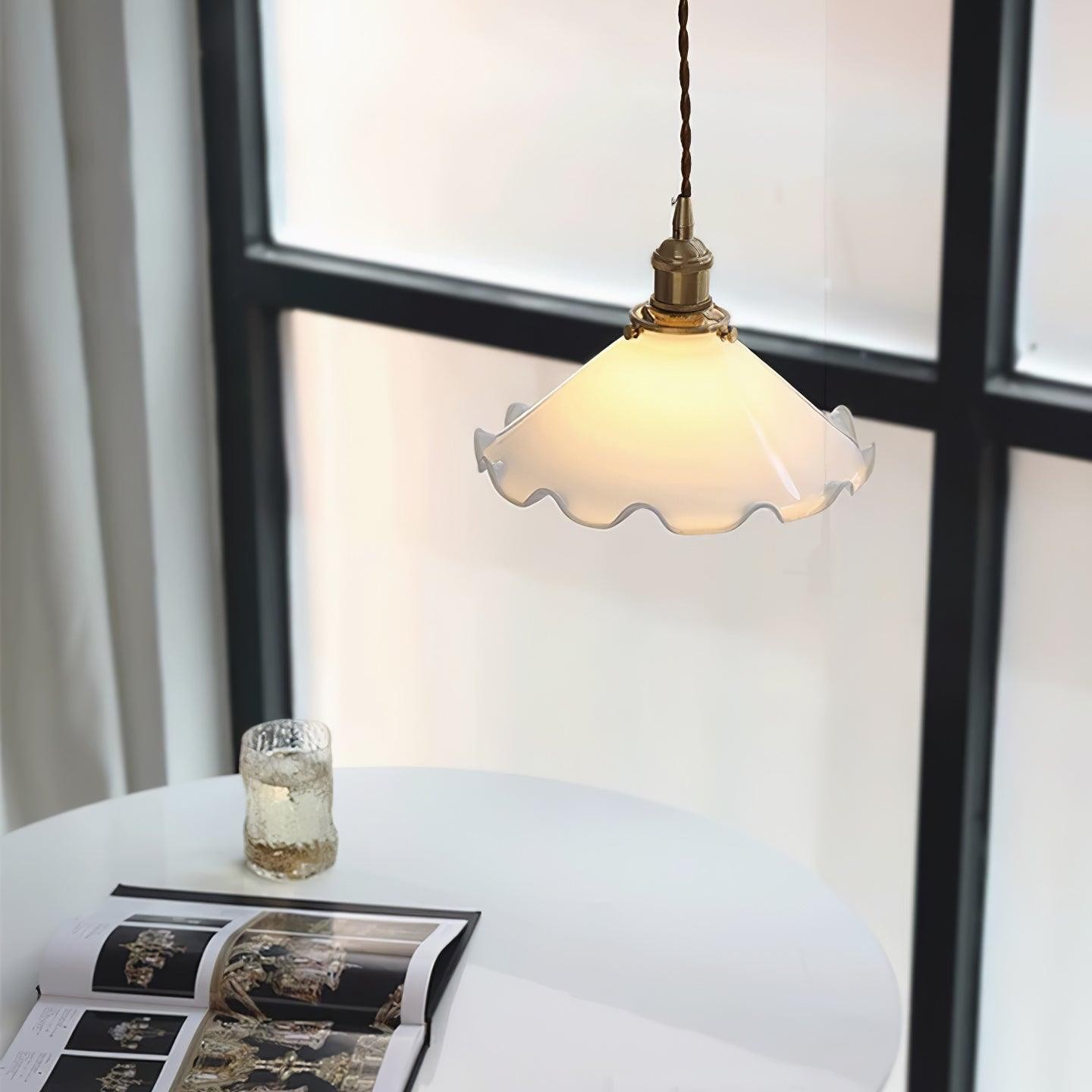 Vintage White Glass Skirted Pendant Lamp M472
