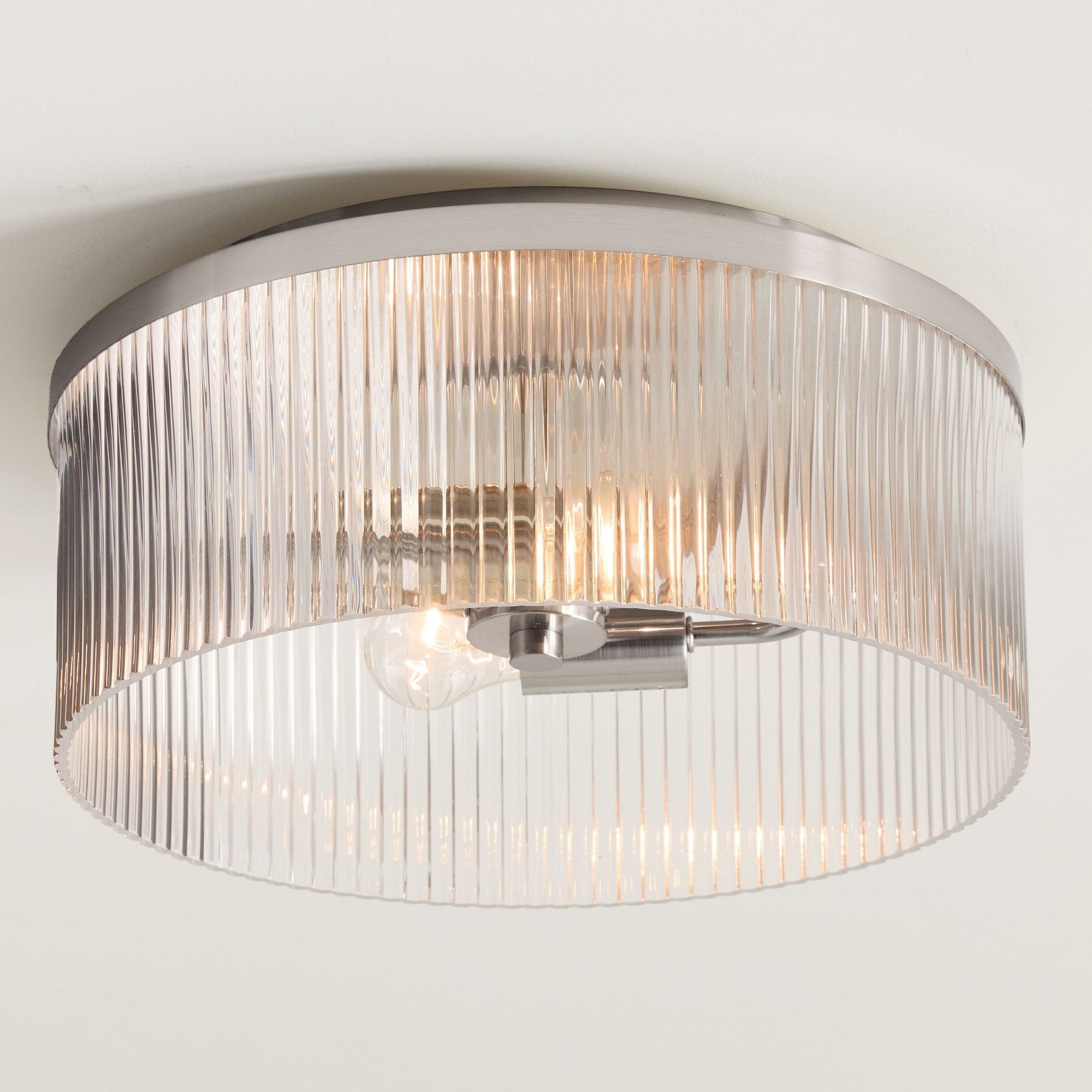 Bravira Flush Mount Ceiling Light - Ribbed & Bubbled Glass Metal Light T071