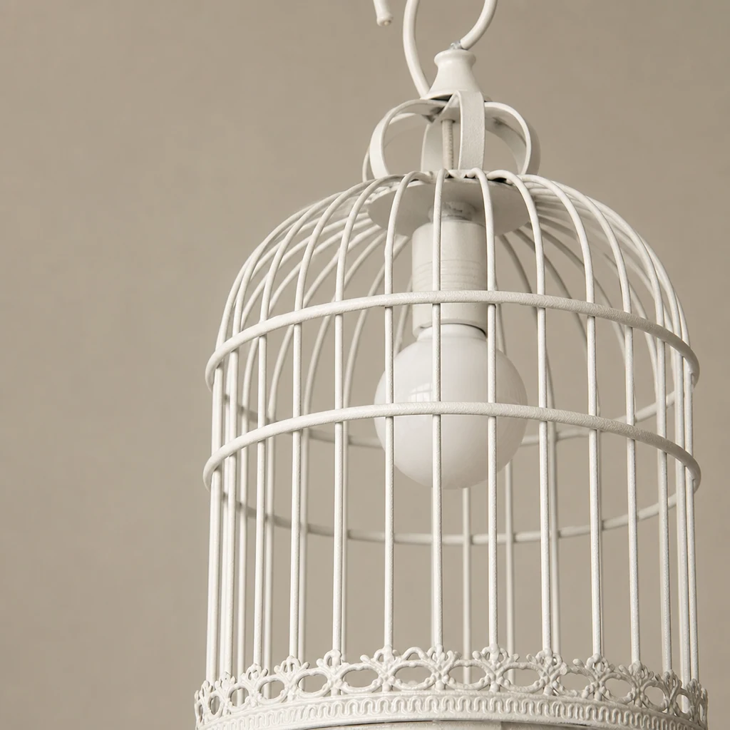 Close-up detail of the DIVANAH bird cage pendant light construction
