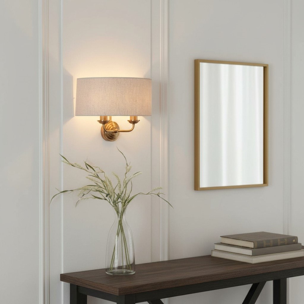 Tela Classic Wall Sconce with Fabric Shade - Elegant Metal Finish Wall Light for Living Room or Bedroom T654