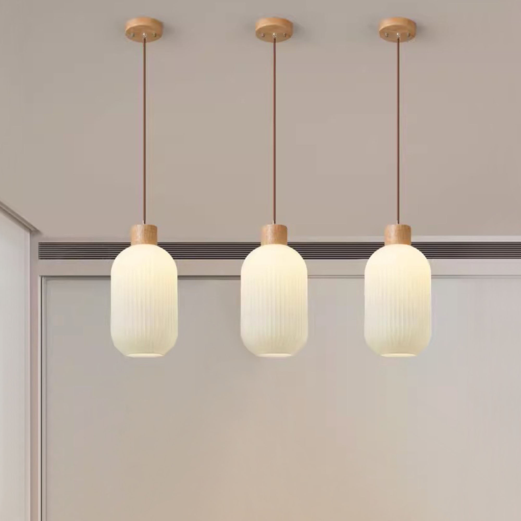 Nordic White Lantern-Like Glass Pendant Lamp M127