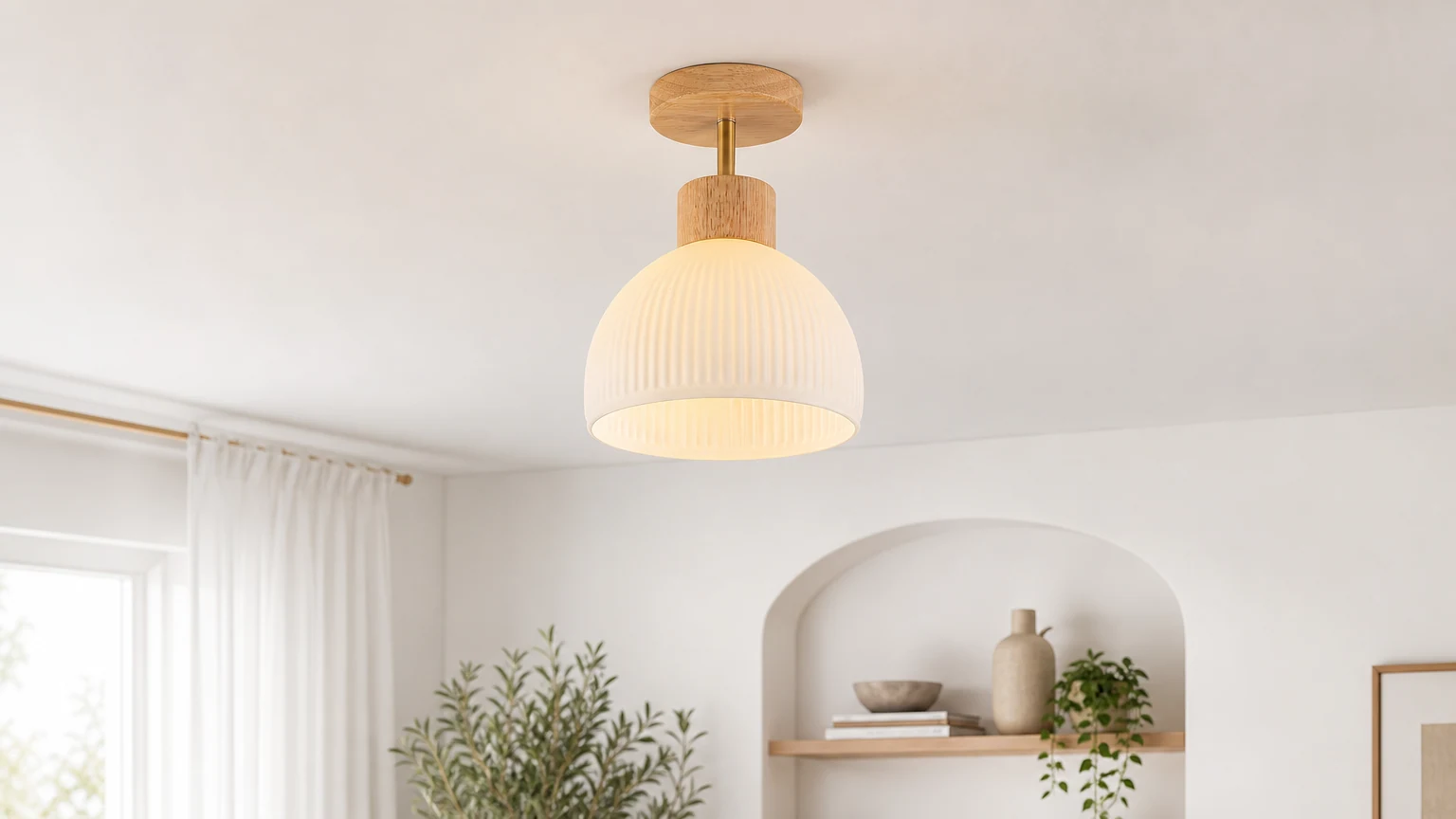 Lampa sufitowa LED M177 w stylu Nordic Wood w ciepłym pomieszczeniu