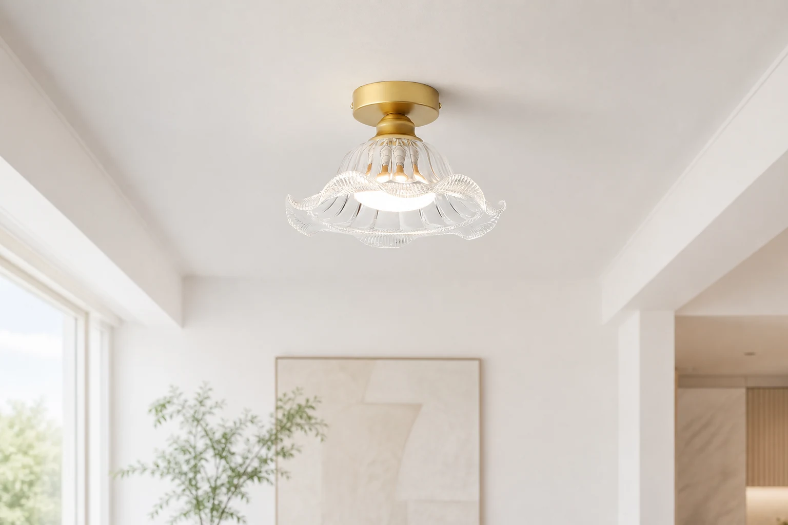Lampa sufitowa ze szkła w stylu vintage z kwiatami w stylu życia