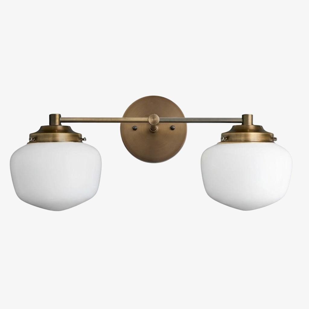Opalume Glass Art Deco Vanity Light - Bathroom Wall Sconce with White Glass Shades T306