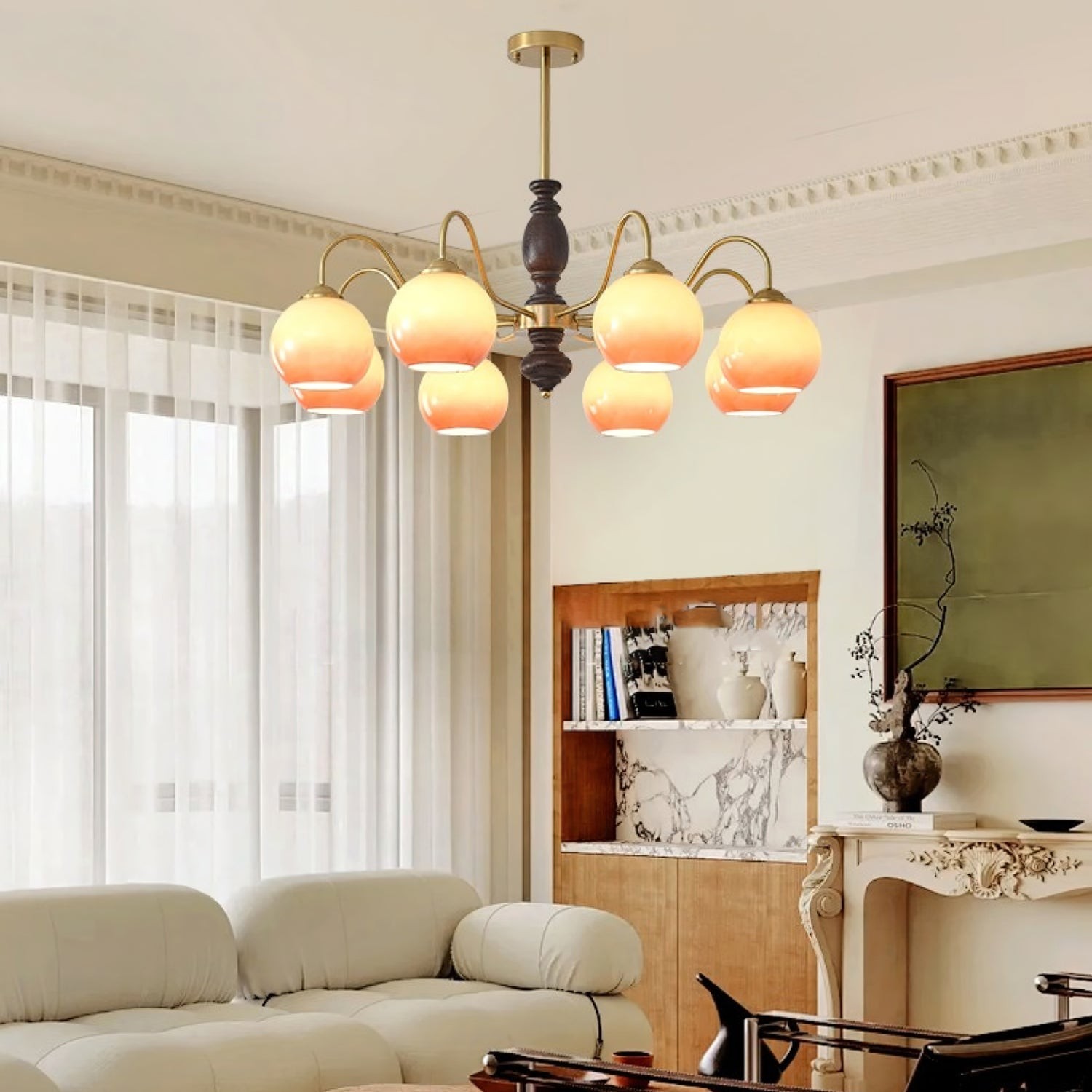 French Medieval Style Caramel Orb Chandelier M82