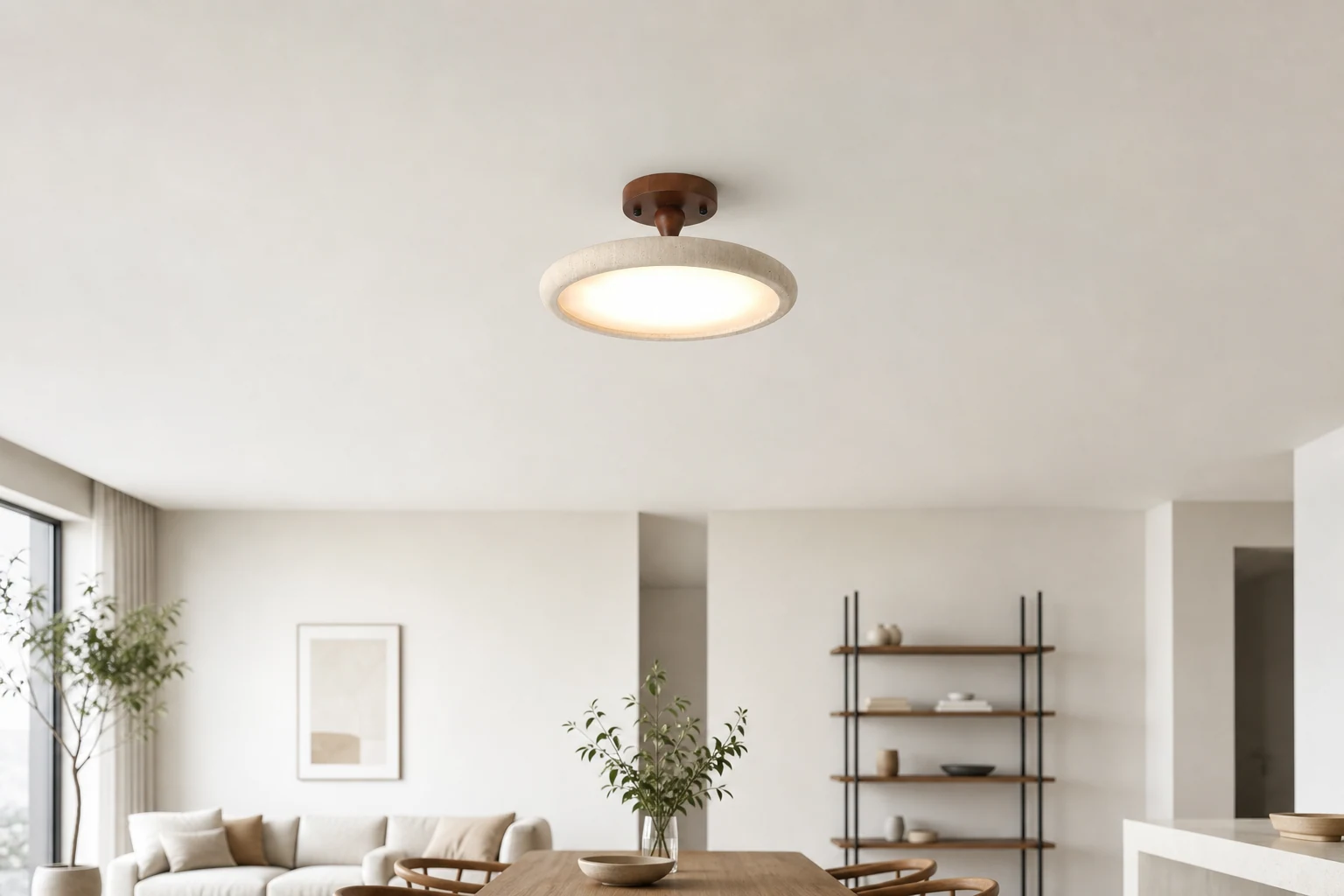Lampa sufitowa Kelva zainstalowana w pomieszczeniu lifestylowym