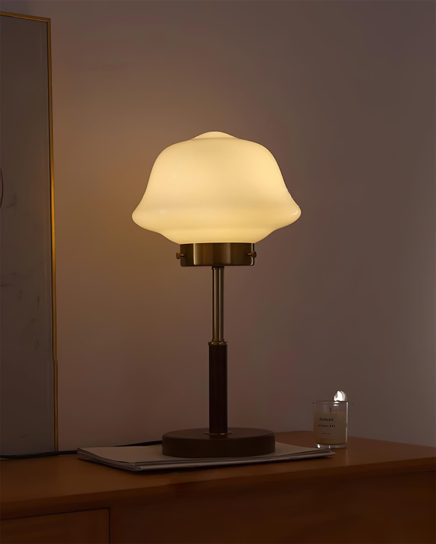 Mid Century Vintage Walnut Glass Table Lamp M395