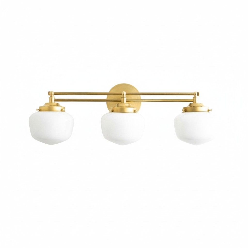 Opalume Glass Art Deco Vanity Light - Bathroom Wall Sconce with White Glass Shades T306