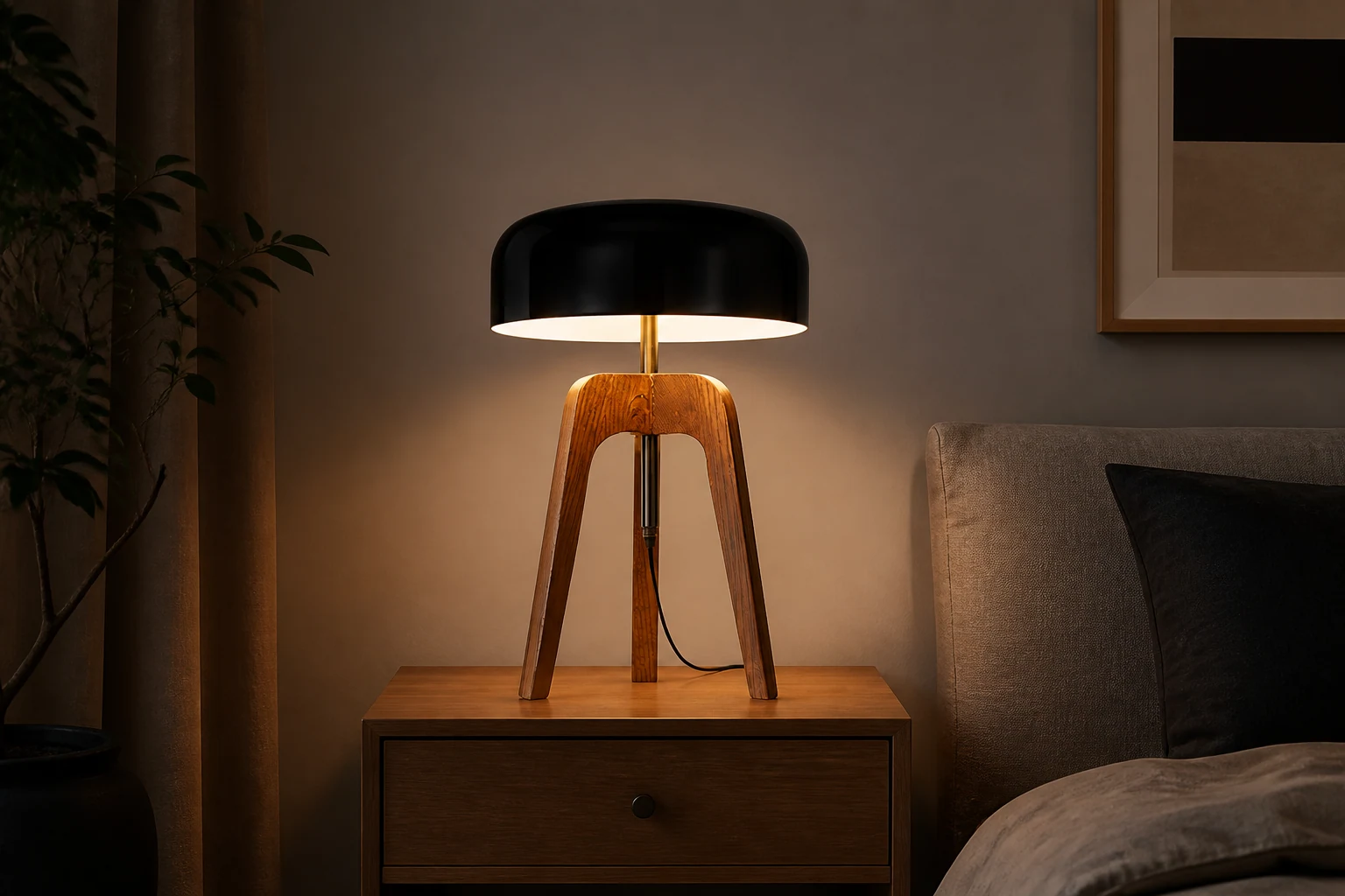 Scena w stylu lifestylowym z lampą stołową na statywie M319