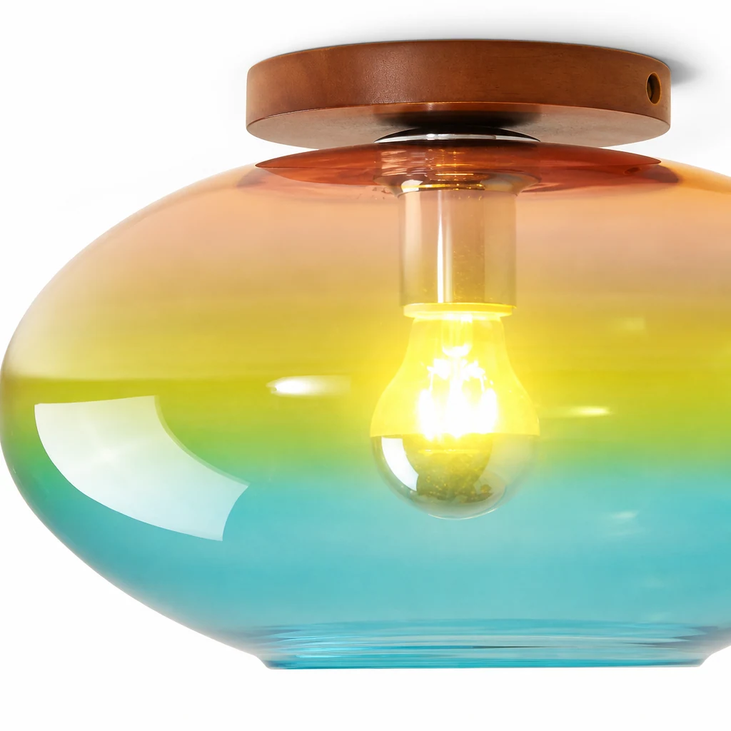 Zbliżenie na szklany klosz i wykończenie lampy sufitowej Lumia D147