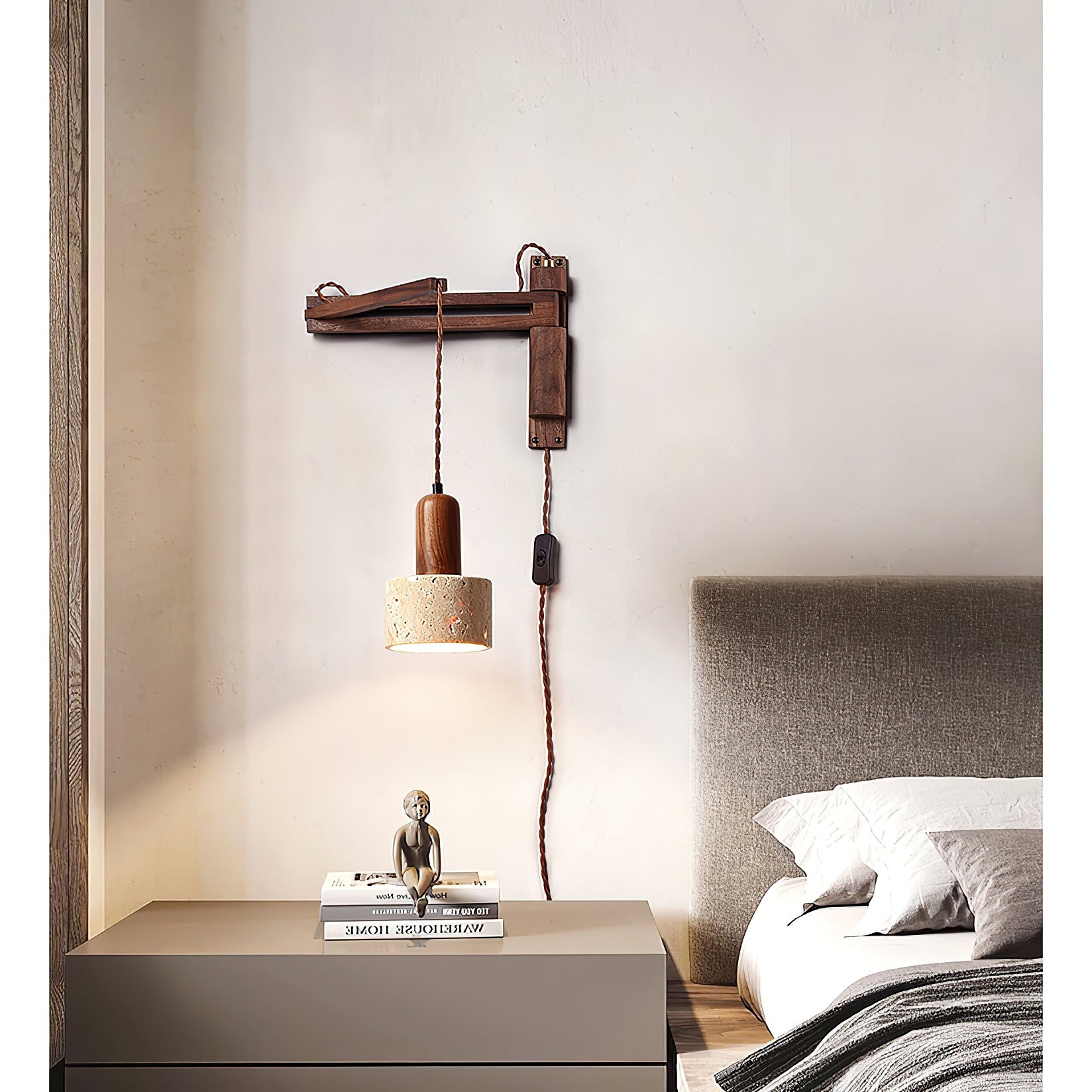 Tia Travertine Swing Arm Plug-in Sconce D685