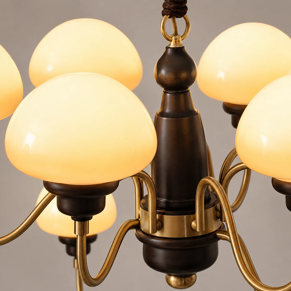 Zbliżenie materiałów i złączy amerykańskiego żyrandola Retro Mushroom