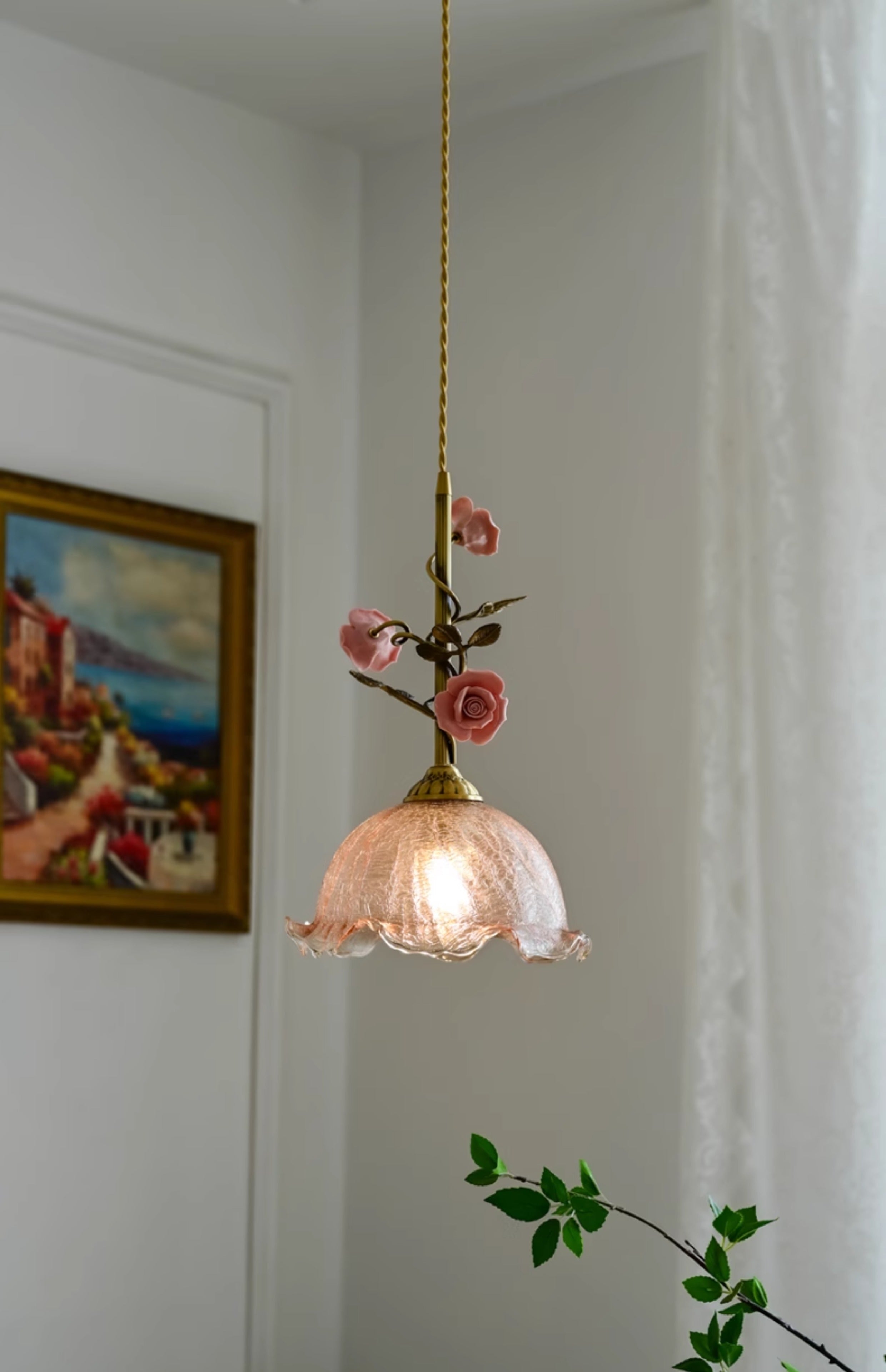 Lalique Rose Glass Pendant Lamp D674