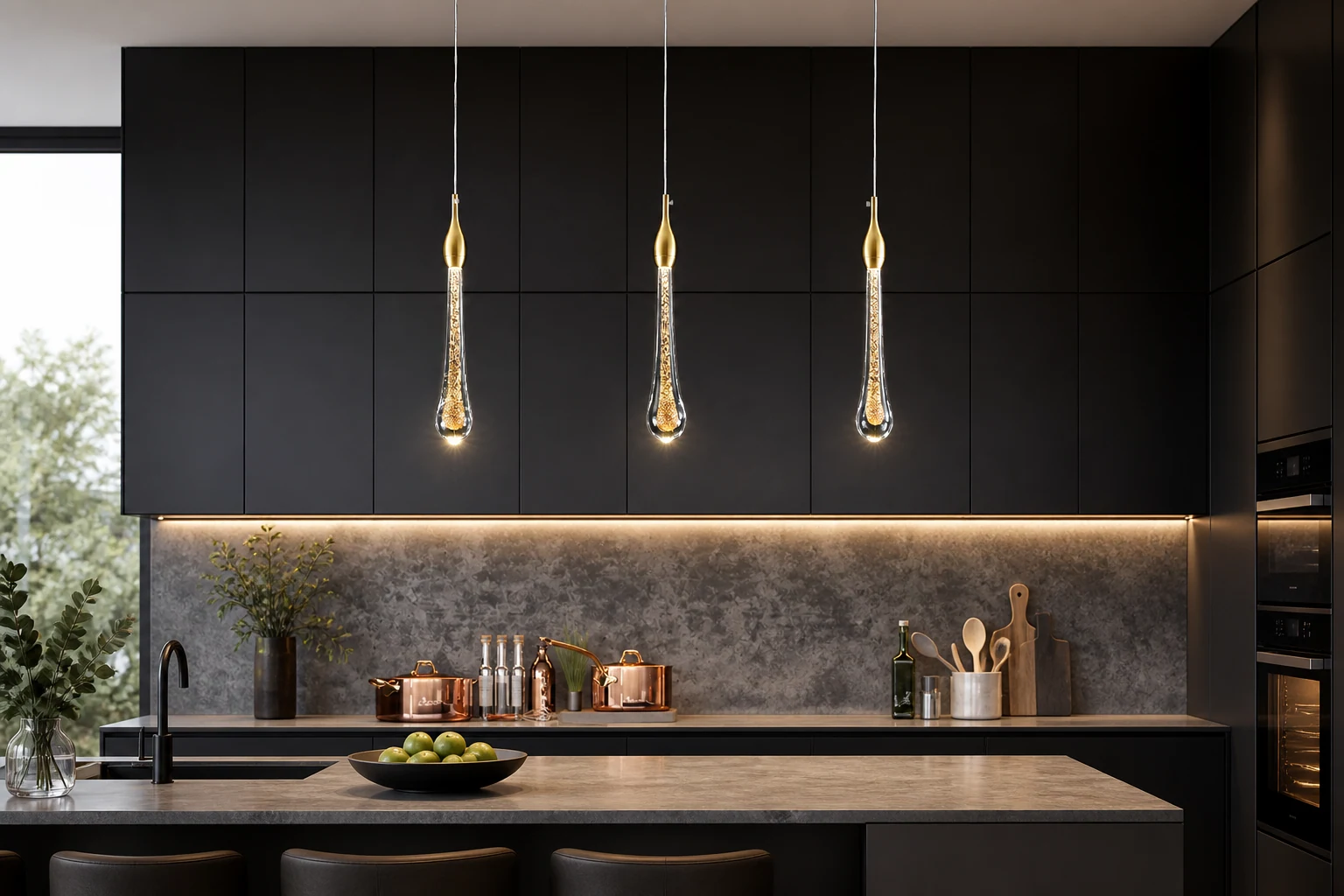 Lampa wisząca VERRISE Raindrop w ciepłym, lifestylowym pomieszczeniu