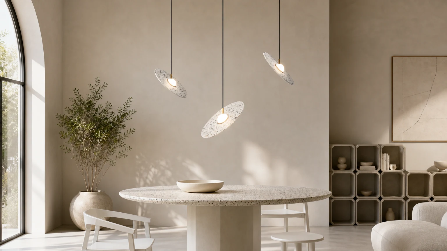 Skandynawska kreatywna lampa wisząca z lastryko M438 zainstalowana w scenie wewnętrznej