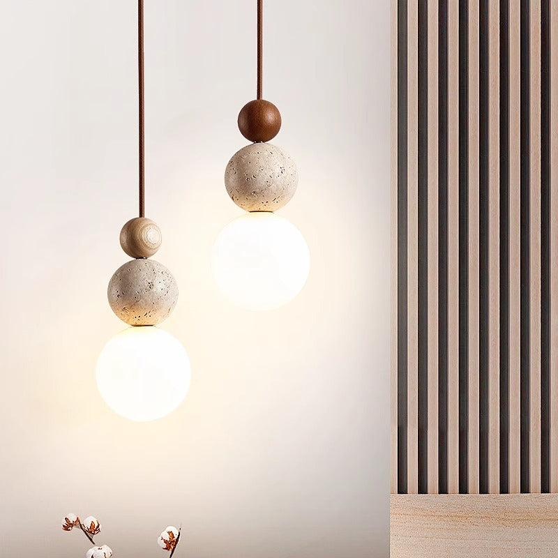 Travertine Stone Cream Retro Minimalist LED Pendant Light D913