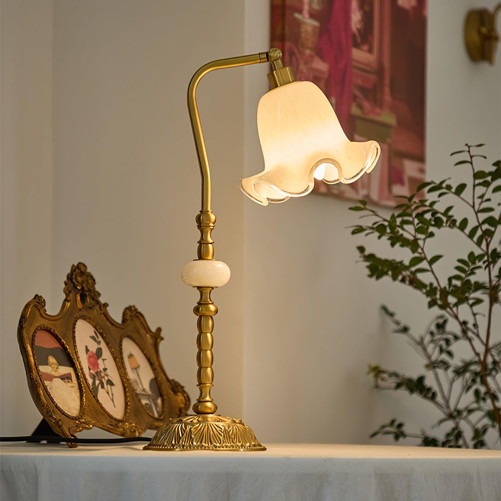 Classic Stylish White Tulip Brass Table Lamp M07