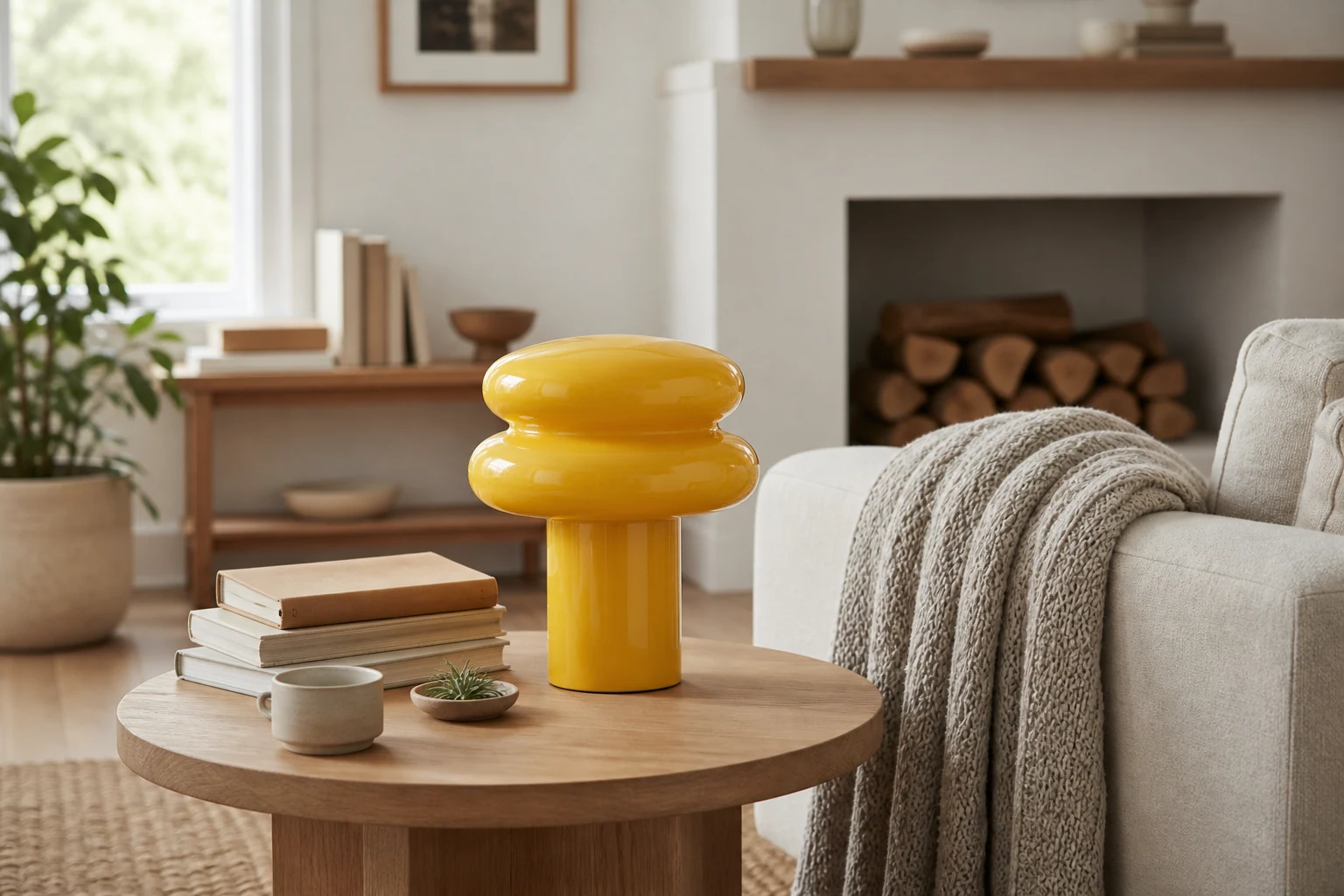 Lampada da tavolo Orra in opale in un ambiente living.