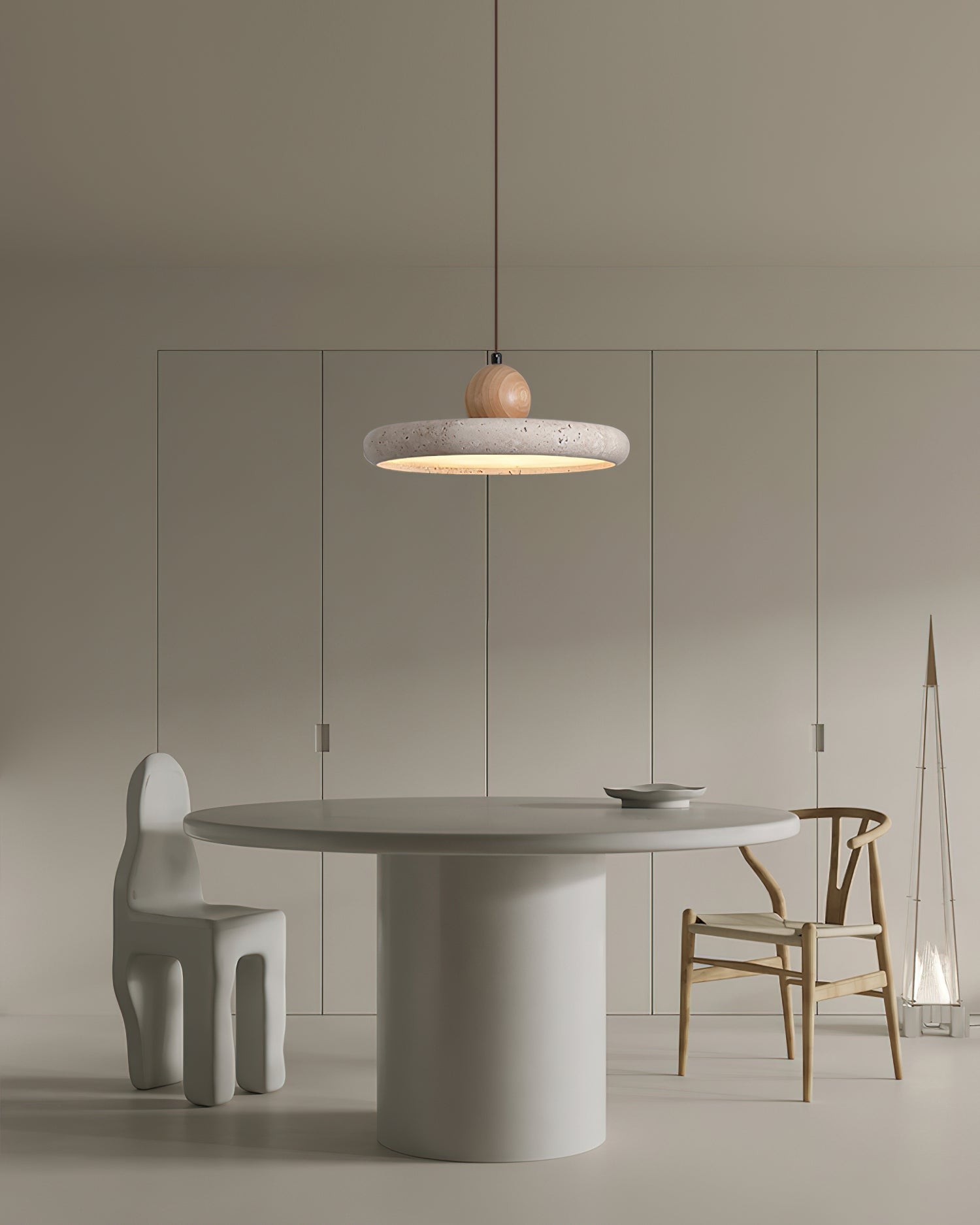 Modern Minimalist Wood Travertine Disc Pendant Light M241