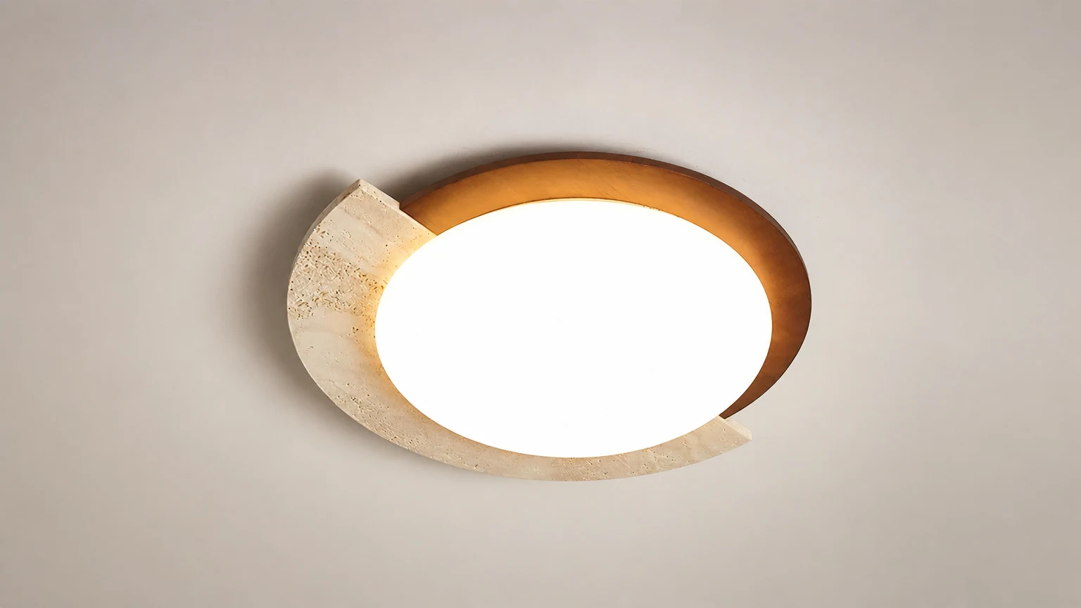 Lampa sufitowa Virello D120 zainstalowana w ciepłym, nowoczesnym pomieszczeniu