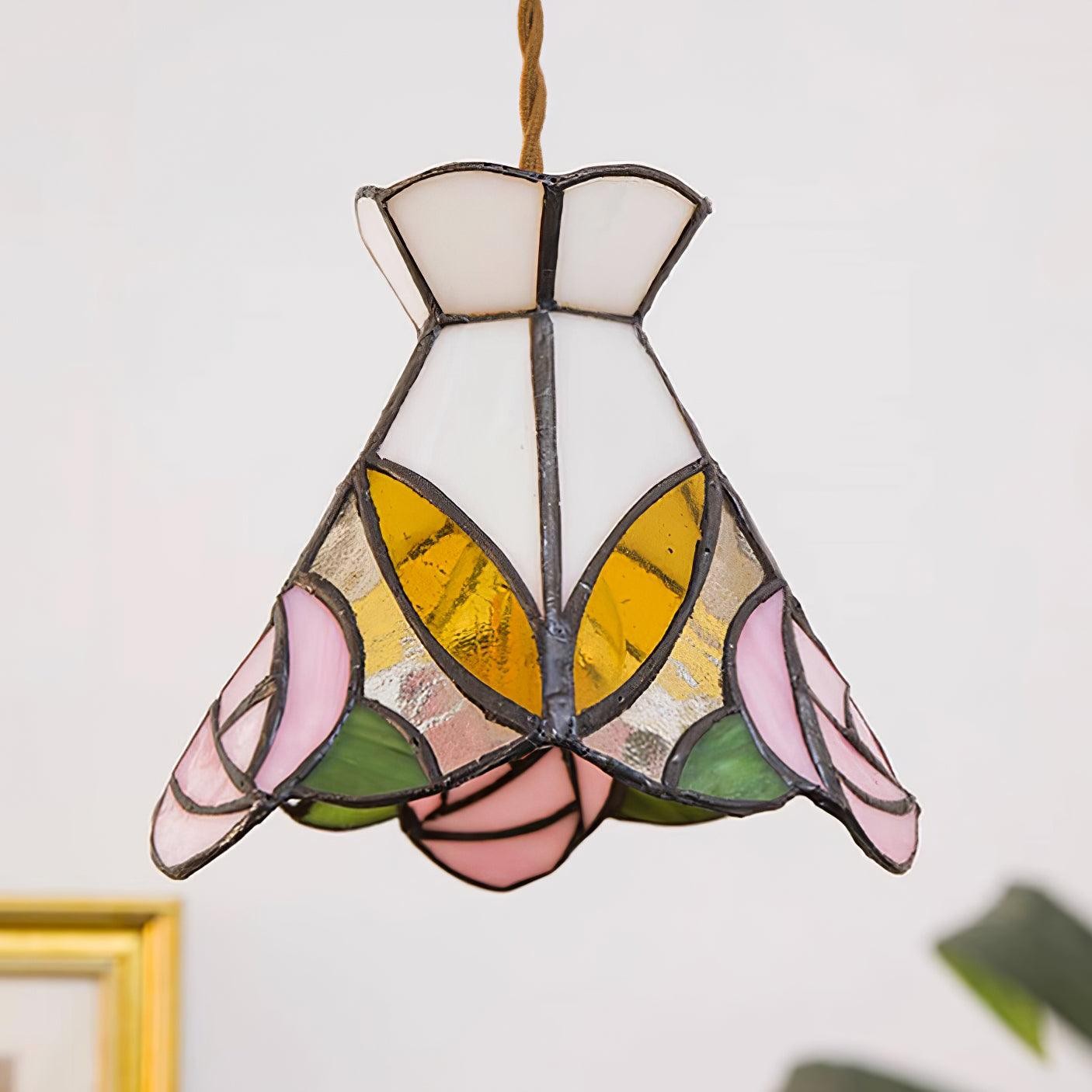 French Retro Rose Stained Glass Pendant Lamp M190