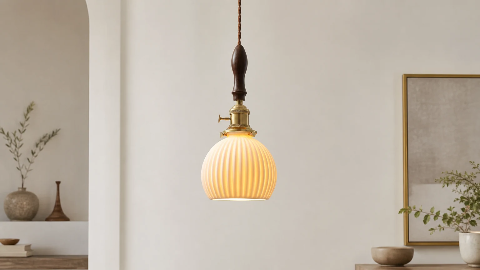 Lampa wisząca Brilliant Arcade Japandi Chic D851 w spokojnym wnętrzu