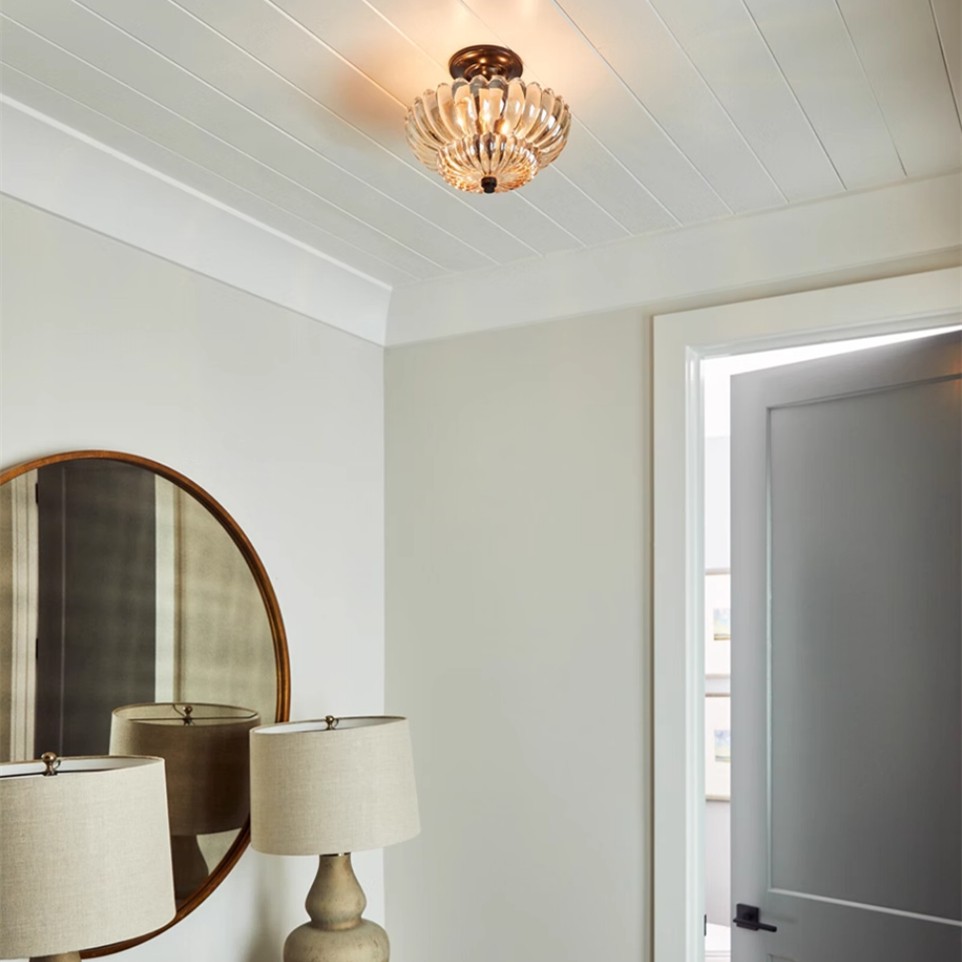 Orilanavo Semi Flush Mount Ceiling Lights Umbrella Shape Glass Lamp G58