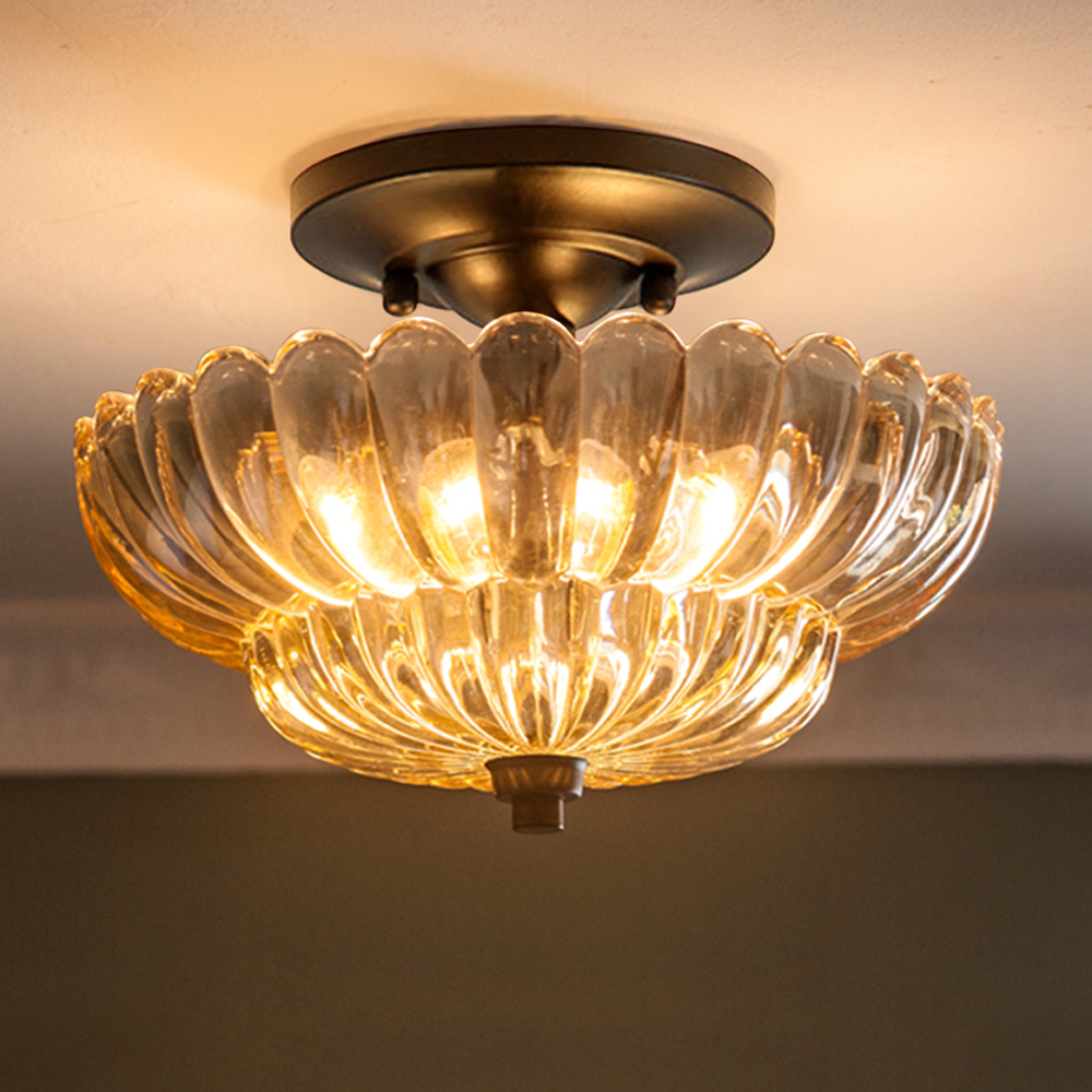 Orilanavo Semi Flush Mount Ceiling Lights Umbrella Shape Glass Lamp G58
