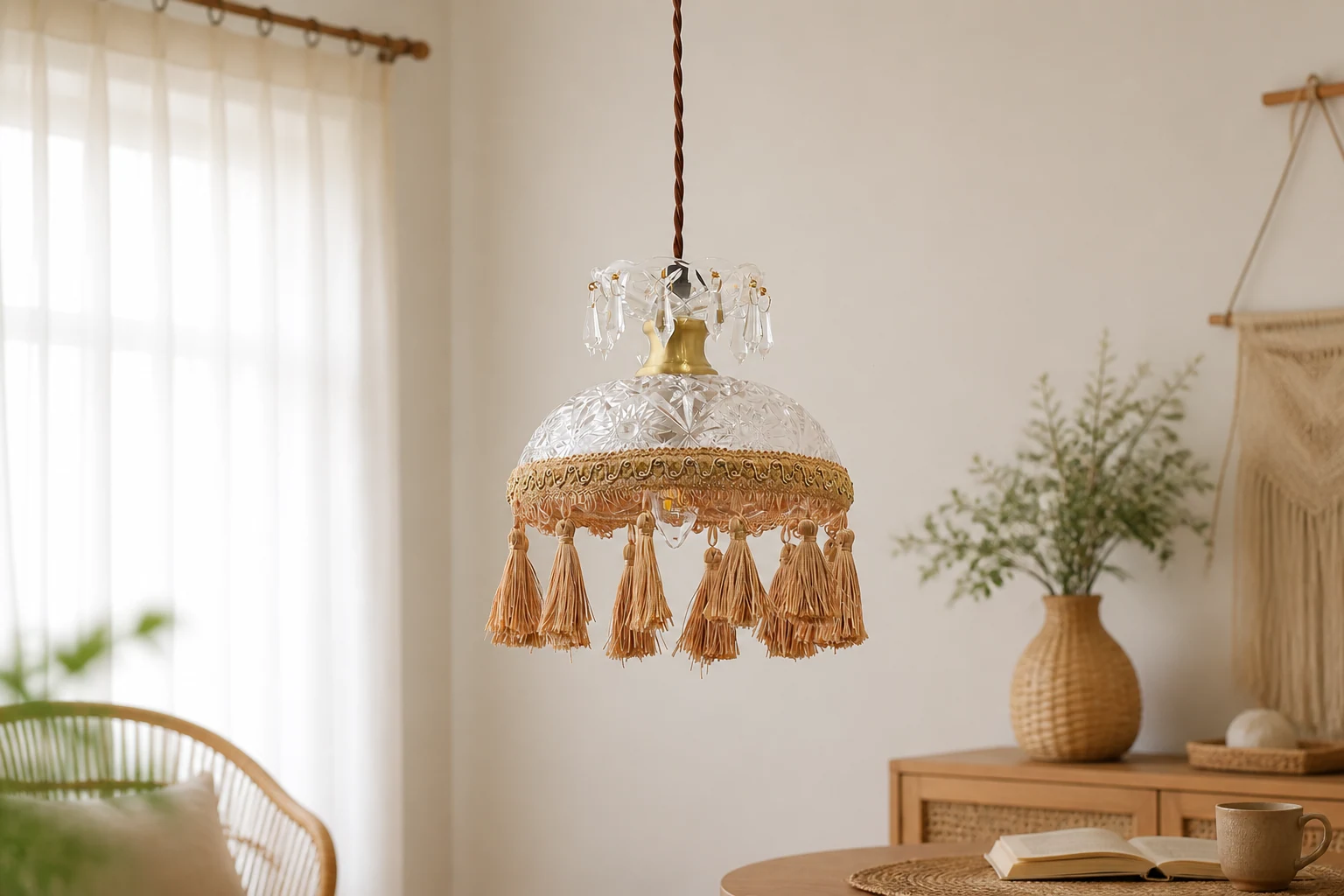 Lampa wisząca Bowl Tassel M491 scena lifestylowa