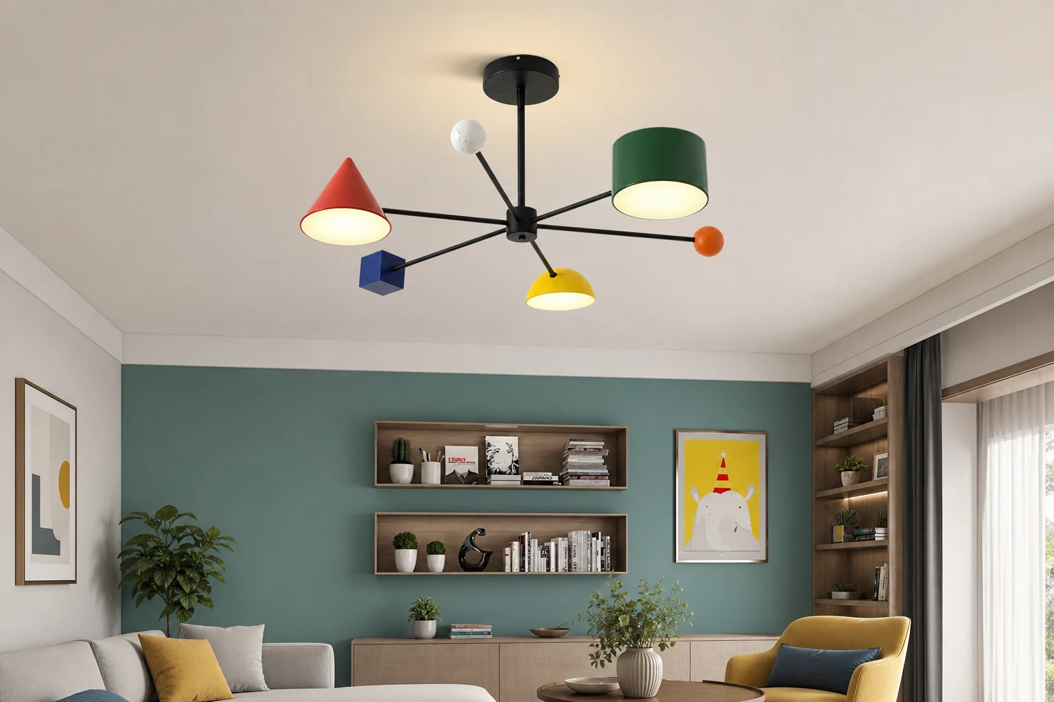 Geometryczna kolorowa lampa sufitowa M377 w innym pomieszczeniu