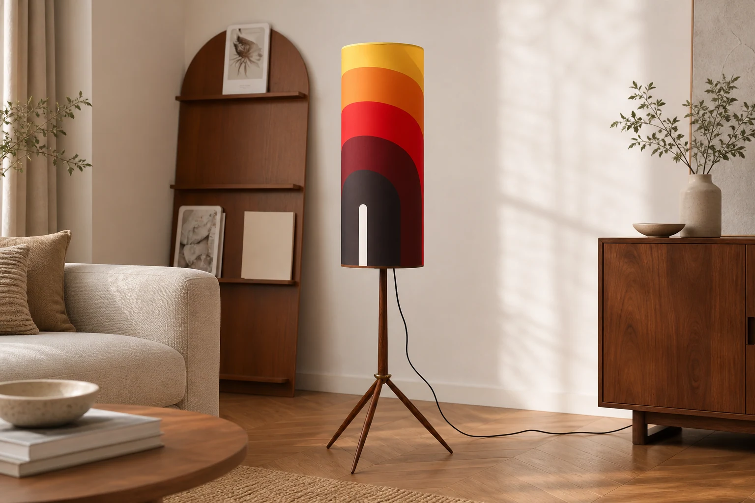 Lampa podłogowa Electra D13 w narożniku pokoju lifestylowego
