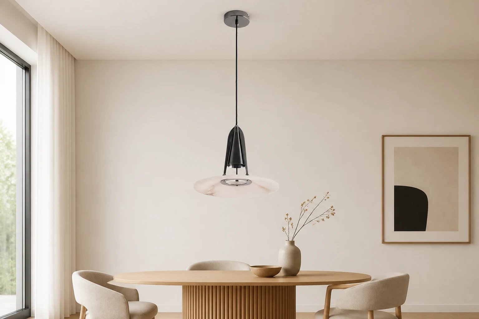 Lampa wisząca Aragon Alabaster wyświetlana w scenie wnętrz lifestylowych