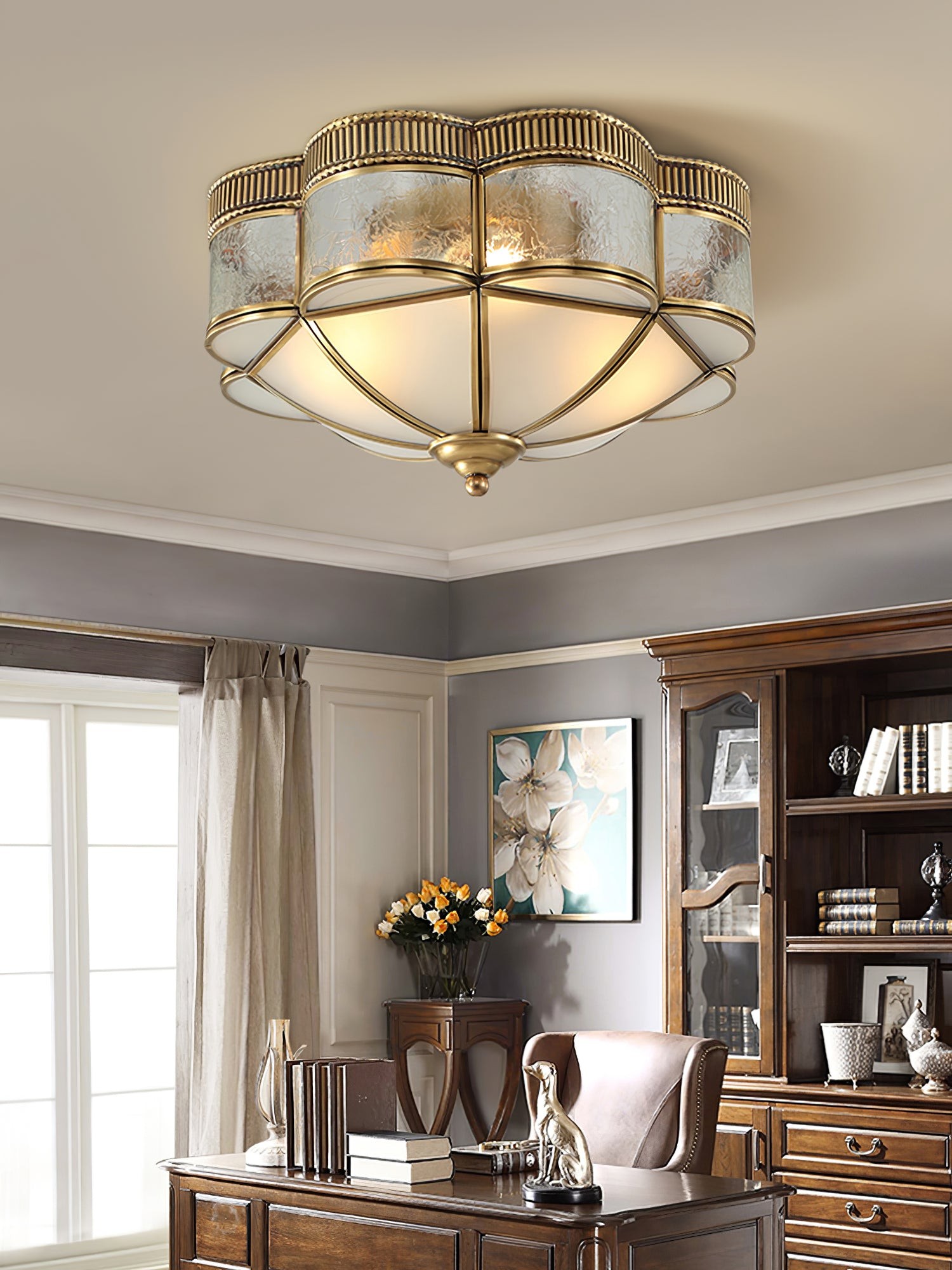 Brass Domed Flush Ceiling Lamp M572