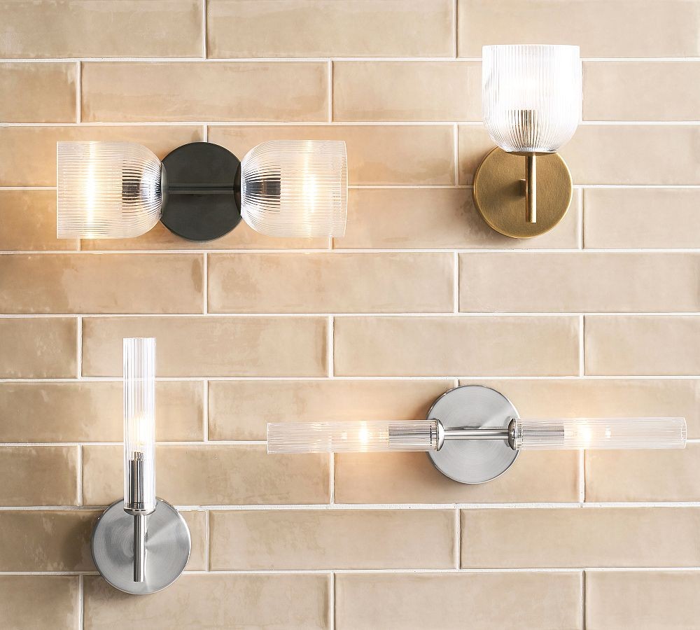 Bravira Ribbed Glass Wall Lamp - Tube Metal Light in Classic Finishes T075