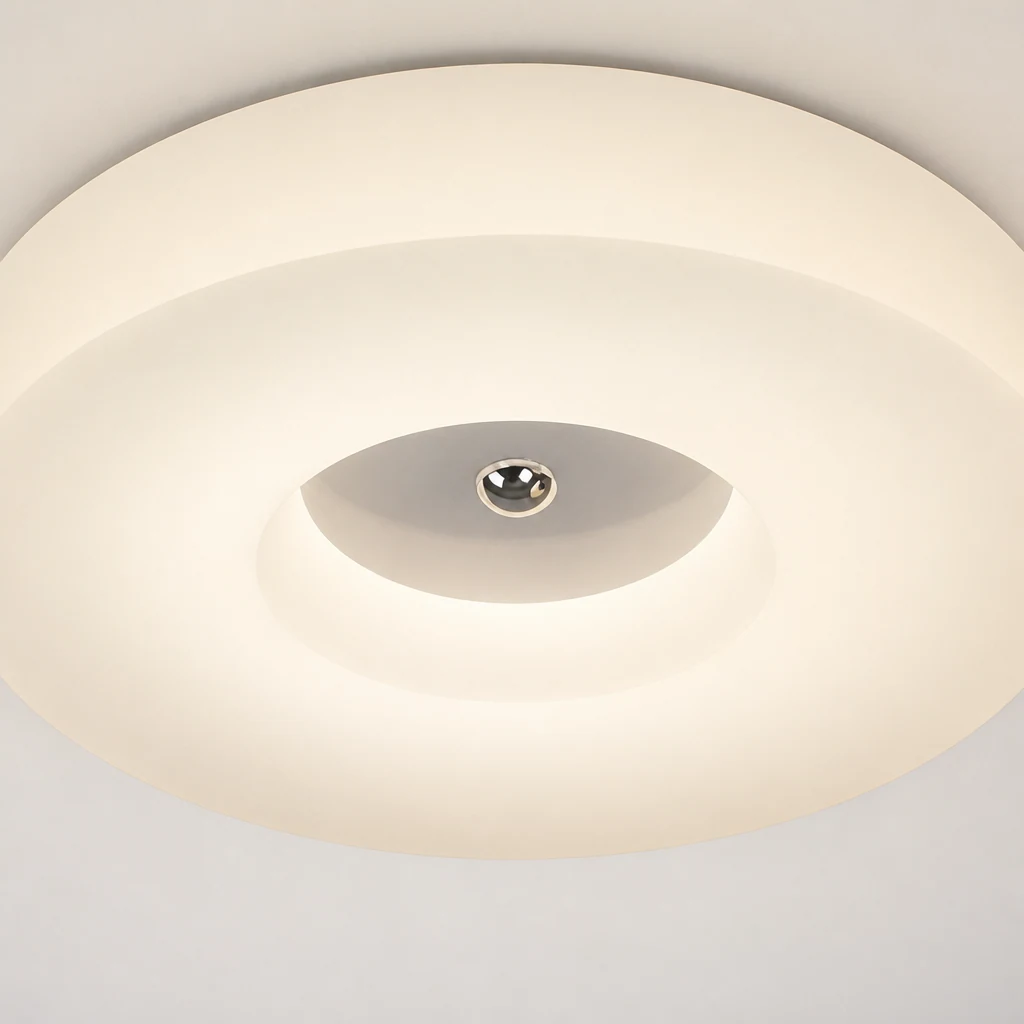 Närbild på LITHONIA taklampa i akryl med dubbla ringar