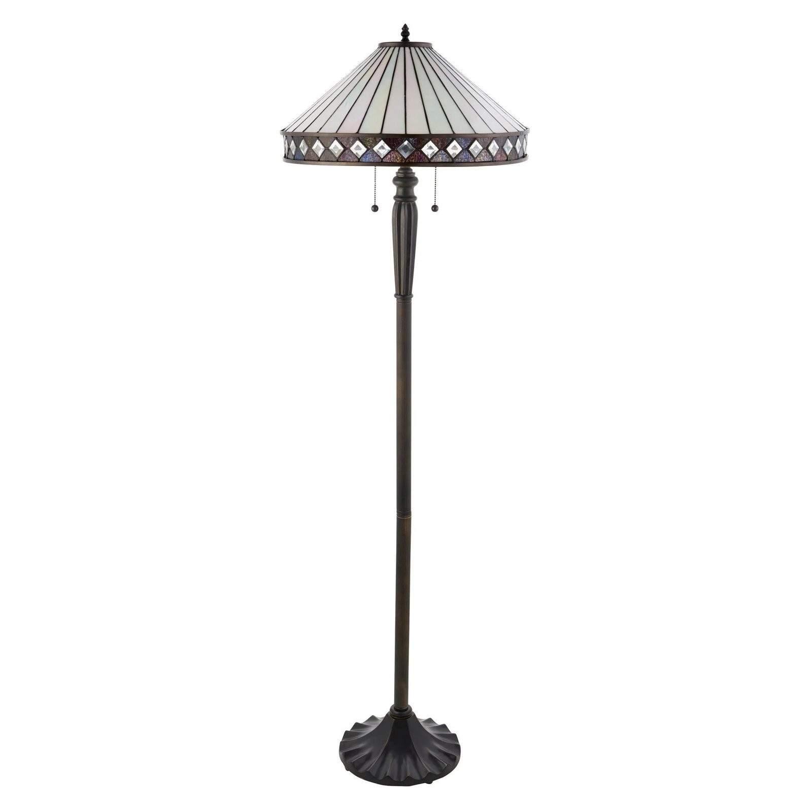 TF Fargo Geometric Tiffany Style Lamp - Amber and Cream Glass Accent Lighting for Bedroom or Study T643