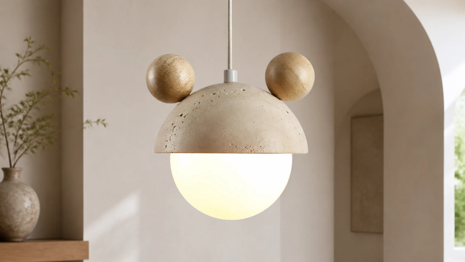 Trawertynowa lampa wisząca Micky D930 w ciepłej sypialni