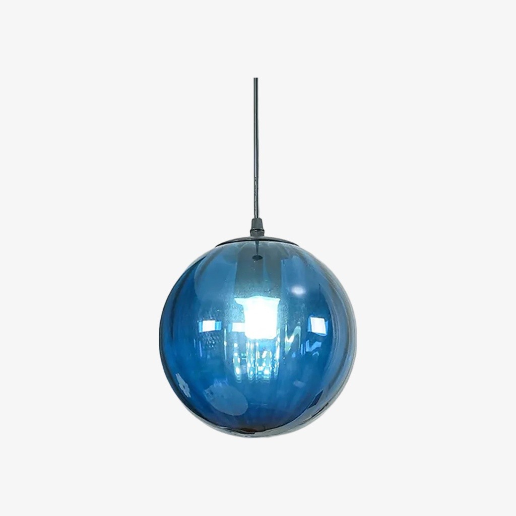 Lunorie Iron Metal Glass Globe Pendant Light - Sculpted Adjustable Pendant for Dining Spaces T570