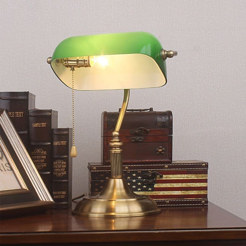 Vintage Glass Banker Desk Lamp Library Table Lamp S53