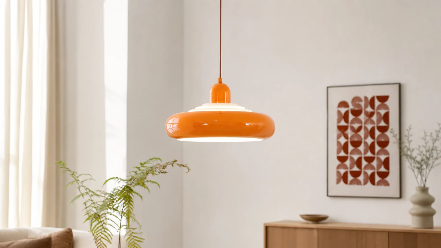 Wielopoziomowa okrągła lampa wisząca M488 w ciepłej scenerii wnętrza