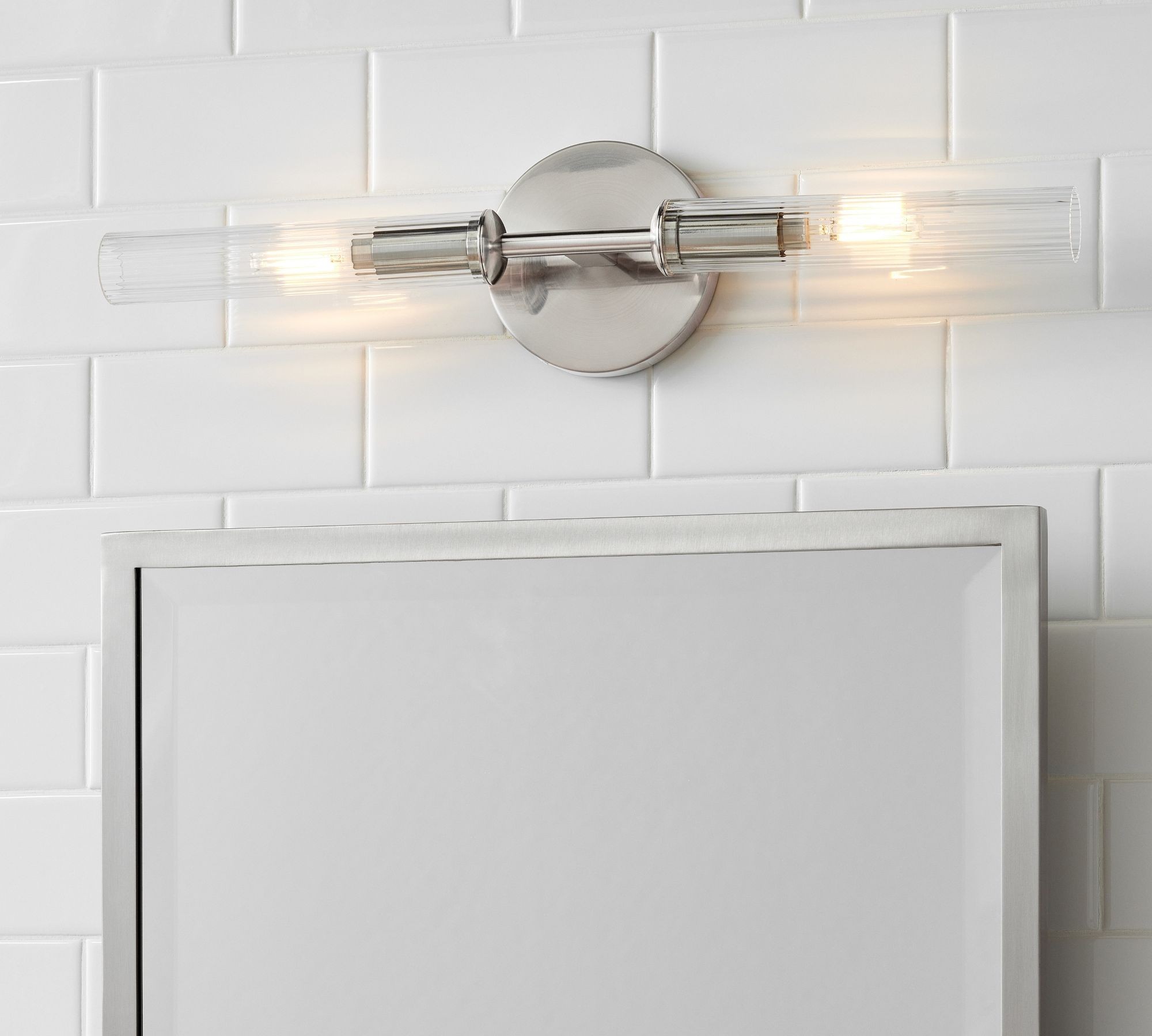 Bravira Ribbed Glass Wall Lamp - Tube Metal Light in Classic Finishes T075