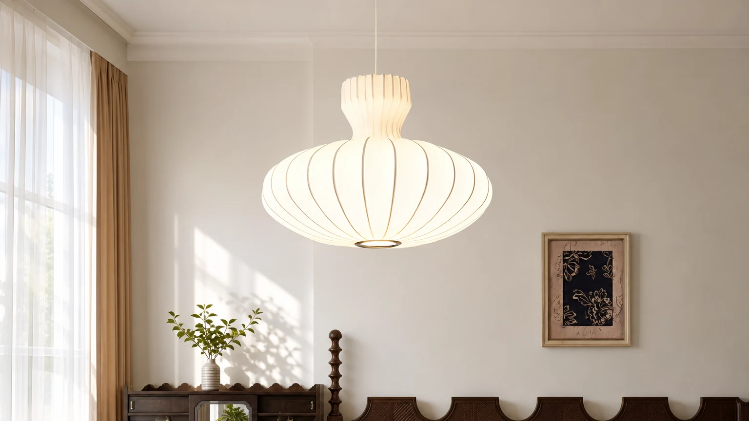Lampa wisząca Lantern Silk Vintage M22 w ciepłej scenerii wnętrza